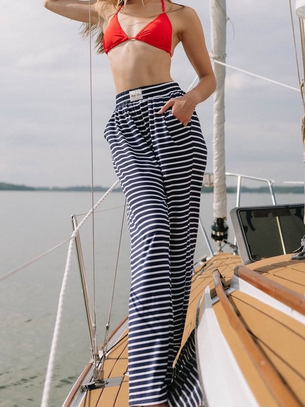 Eleven Eleven Striped Navy & White Wide-Leg Pants